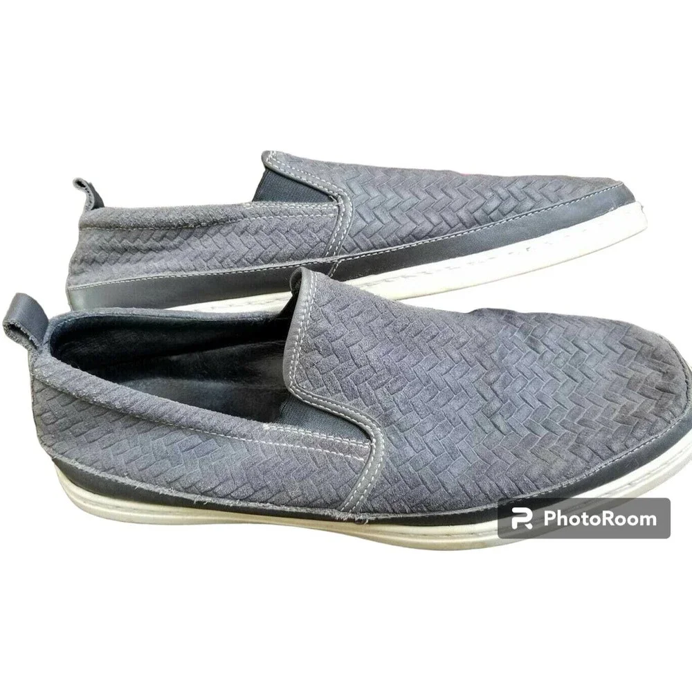 Modern Fiction Men's Gray Leather Loafers US Size 11 RAND Woven Comfort Slip On